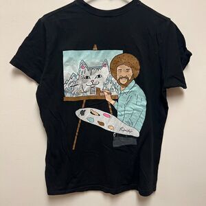 Rip N Dip Bob Ross Cat Short Sleeve T Shirt Small Black Skateboard